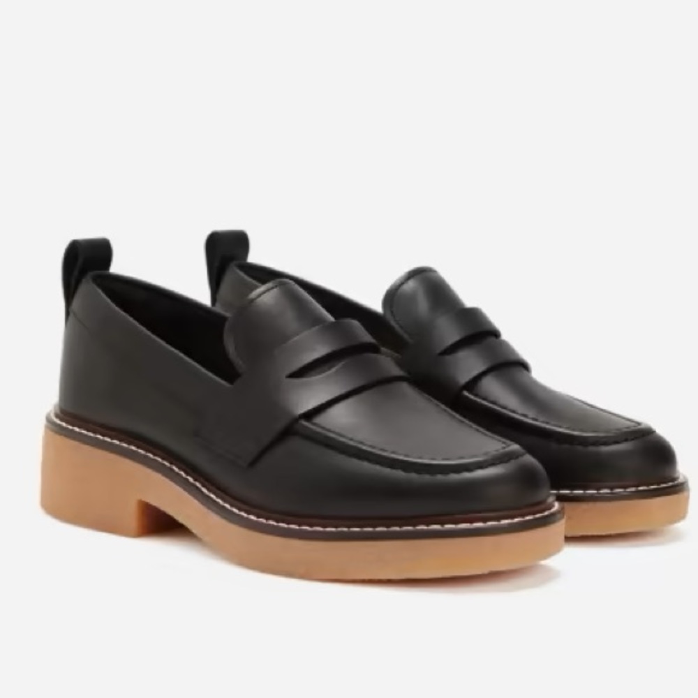 EVERLANE The Gum Sole Penny Loafer in Black Platform Leather 90s Size 7 NEW